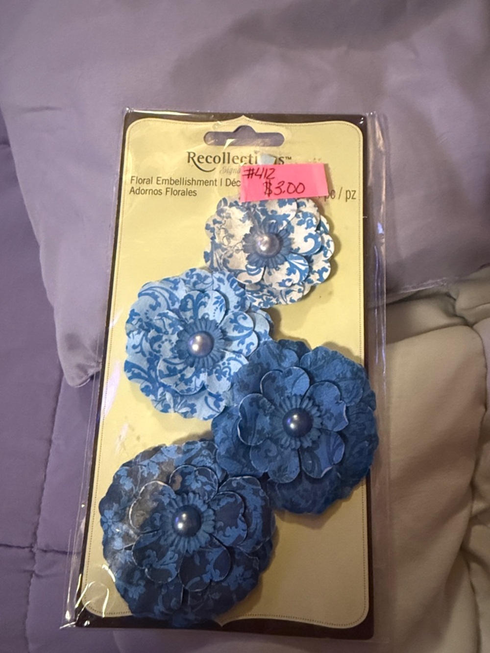 Recollections Blue Layered Floral Embellishments - Pack of 4